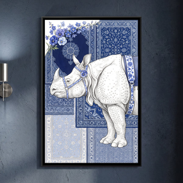 White Rhinoceros with Blue Porcelain-patterned Harness