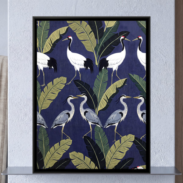 Cranes and Herons Among Banana Leaves