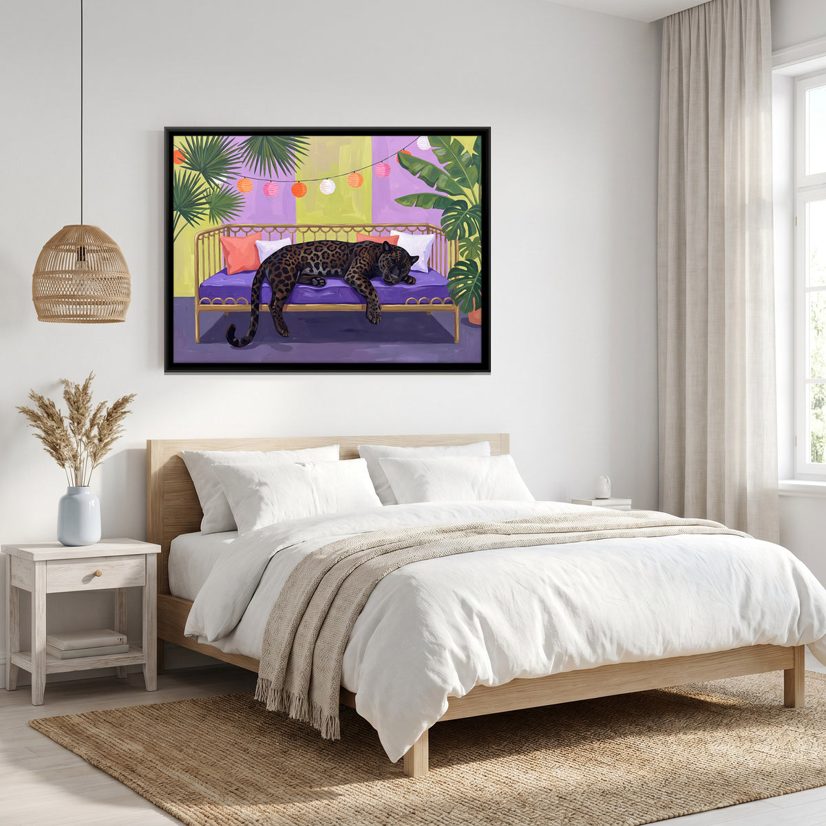 Black Panther Asleep on a Daybed - canvas art shown in a second room setting
