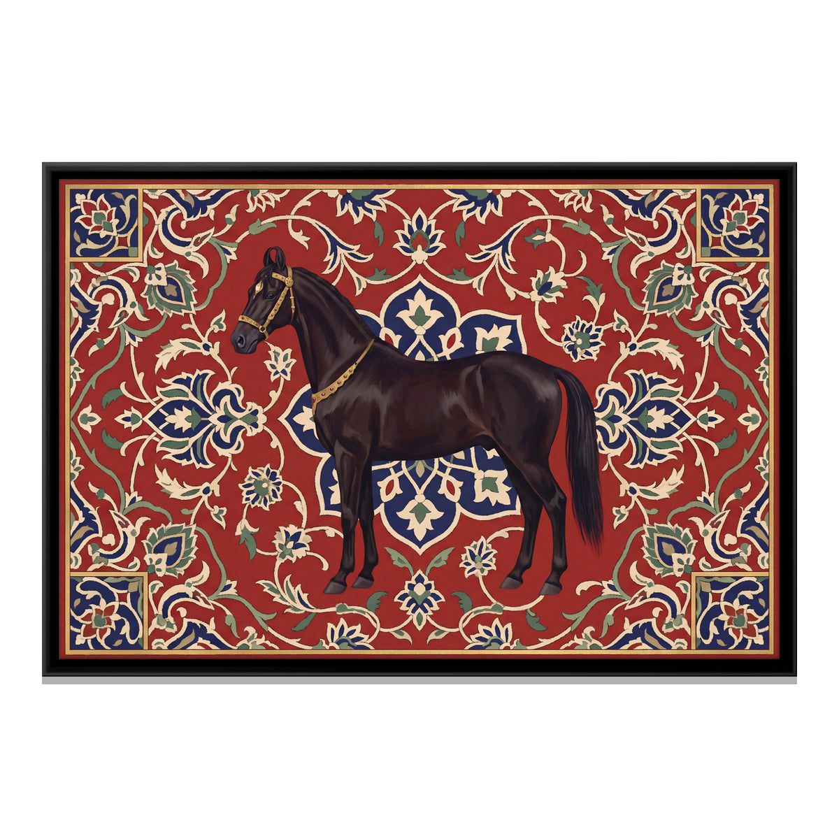 Marwari Horse on a Persian Carpet - framed canvas print, front view