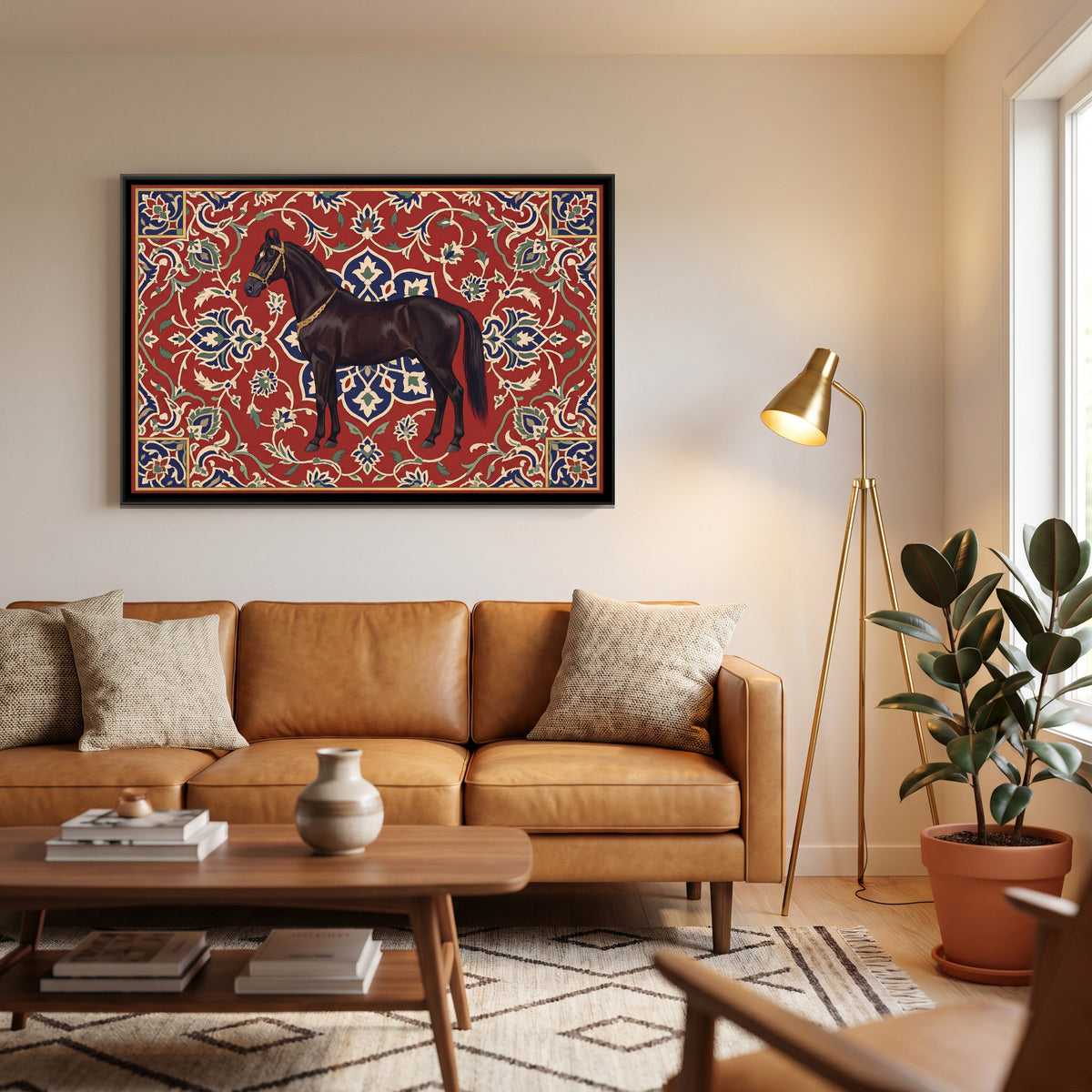 Marwari Horse on a Persian Carpet - canvas art shown in a second room setting