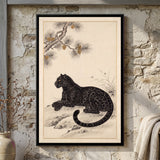 Black Panther Beneath a Pine Branch in Sand, 3:2