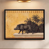 Wild Boar on a Stone Terrace with Plants