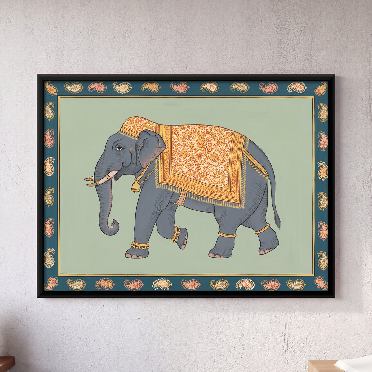 Ceremonial Elephant - framed canvas art hung on a wall