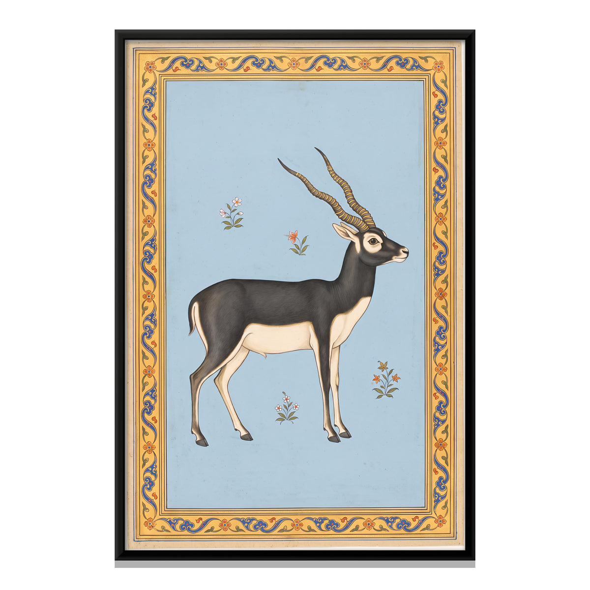 Blackbuck Antelope in a Flowering Meadow - framed canvas print, front view