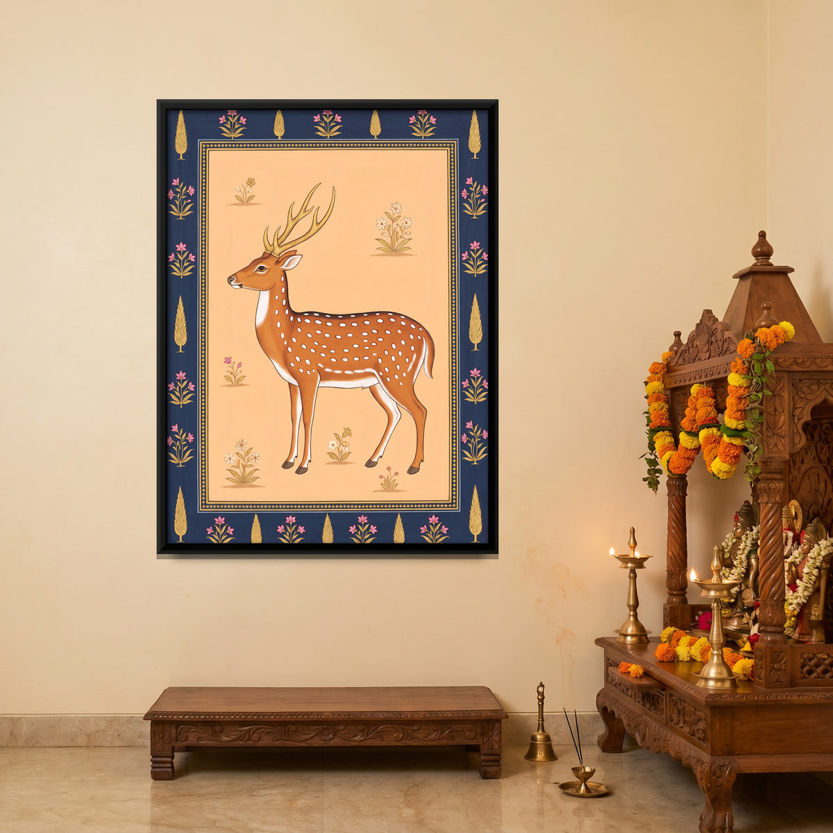 Spotted Deer Stag - canvas art shown in a second room setting