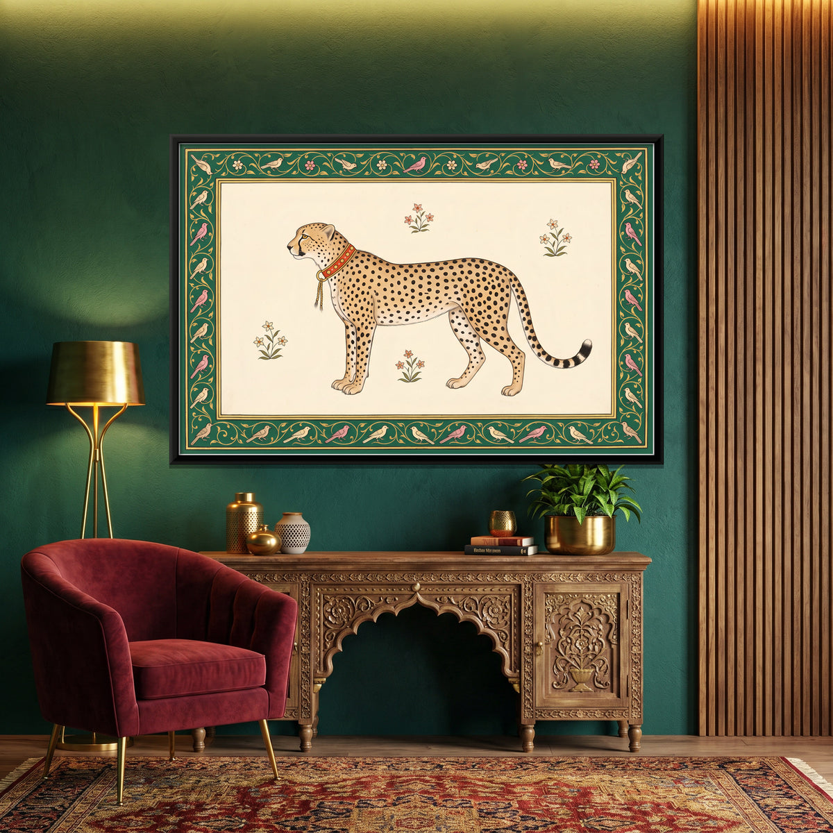 Hunting Cheetah - canvas art shown in a styled room