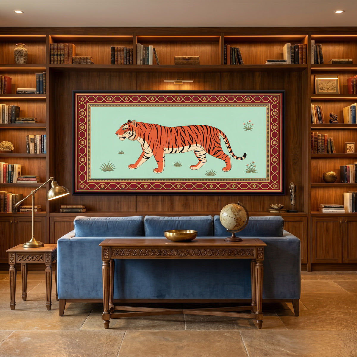 Striding Tiger - canvas art shown in a second room setting
