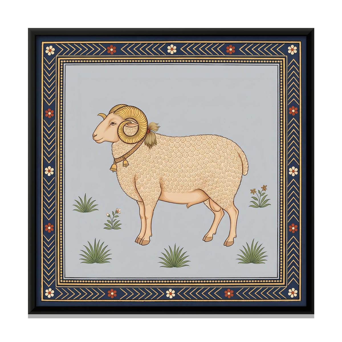 Ram with Curled Horns - framed canvas print, front view