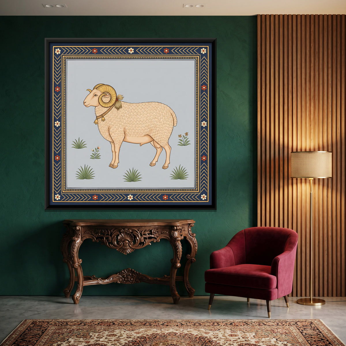 Ram with Curled Horns - canvas art shown in a second room setting