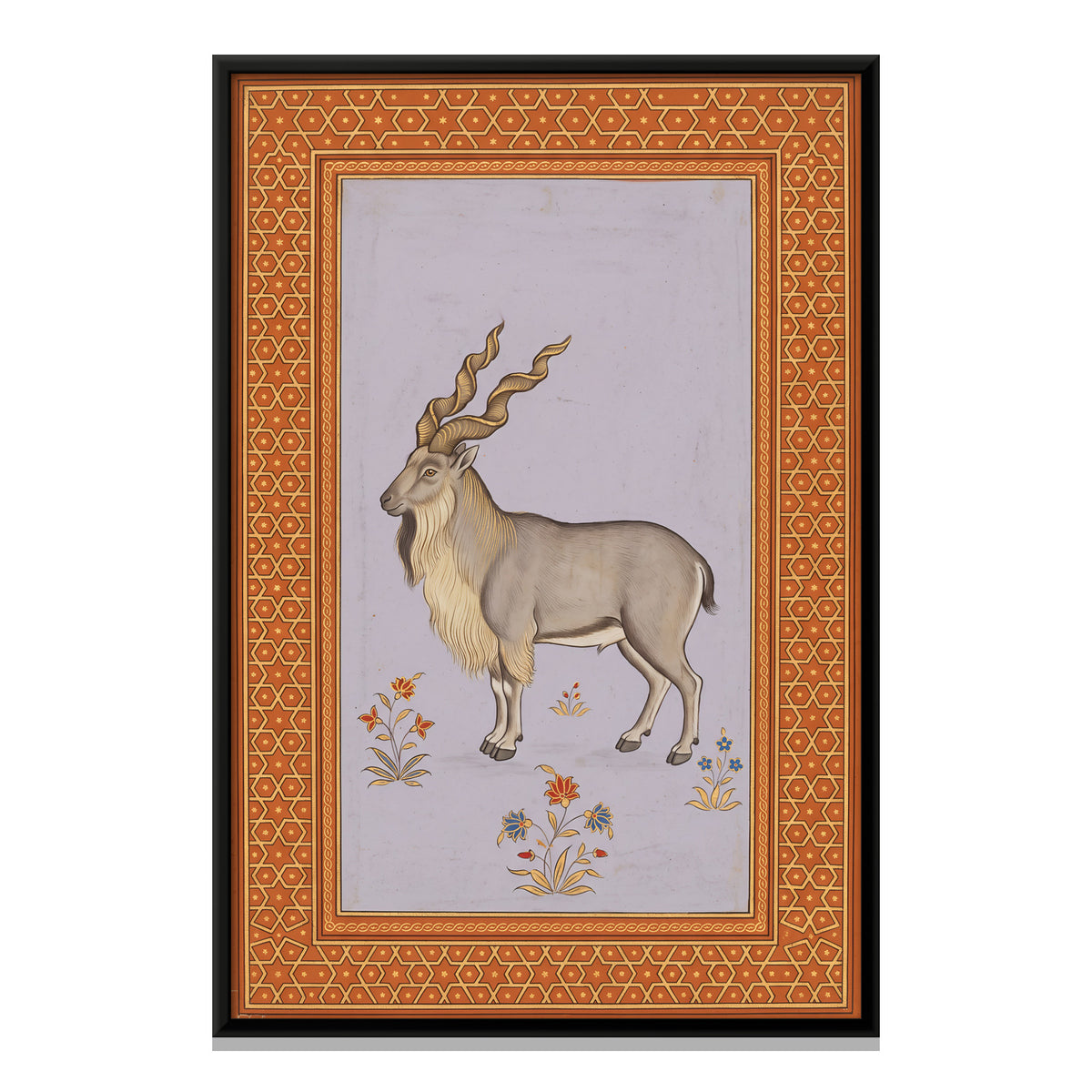 Markhor Wild Goat - framed canvas print, front view