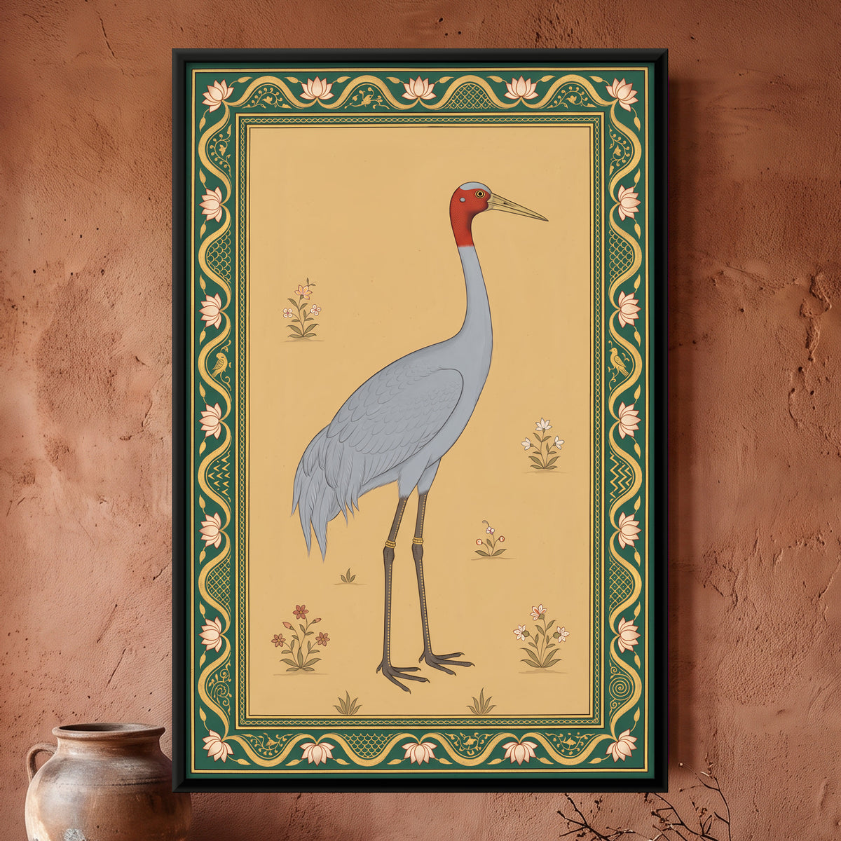 Sarus Crane - framed canvas art hung on a wall