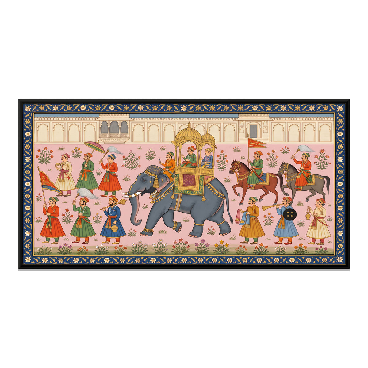 Royal Elephant Procession - framed canvas print, front view