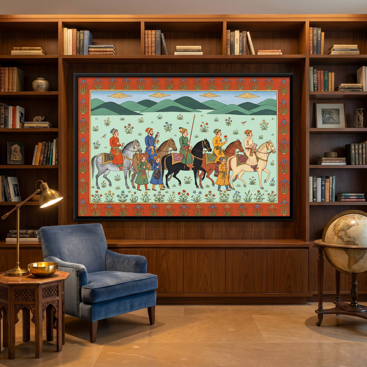 Noblemen Riding on Horseback - canvas art shown in a second room setting