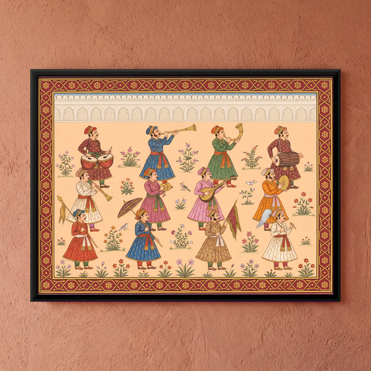 Court Musicians and Attendants - framed canvas art hung on a wall