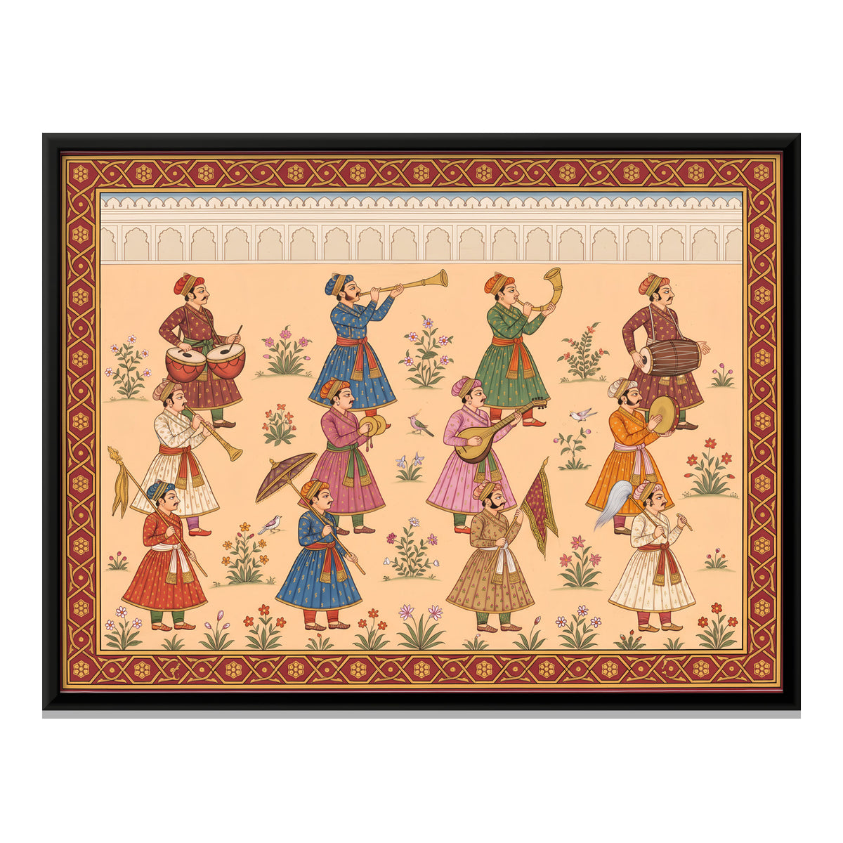 Court Musicians and Attendants - framed canvas print, front view