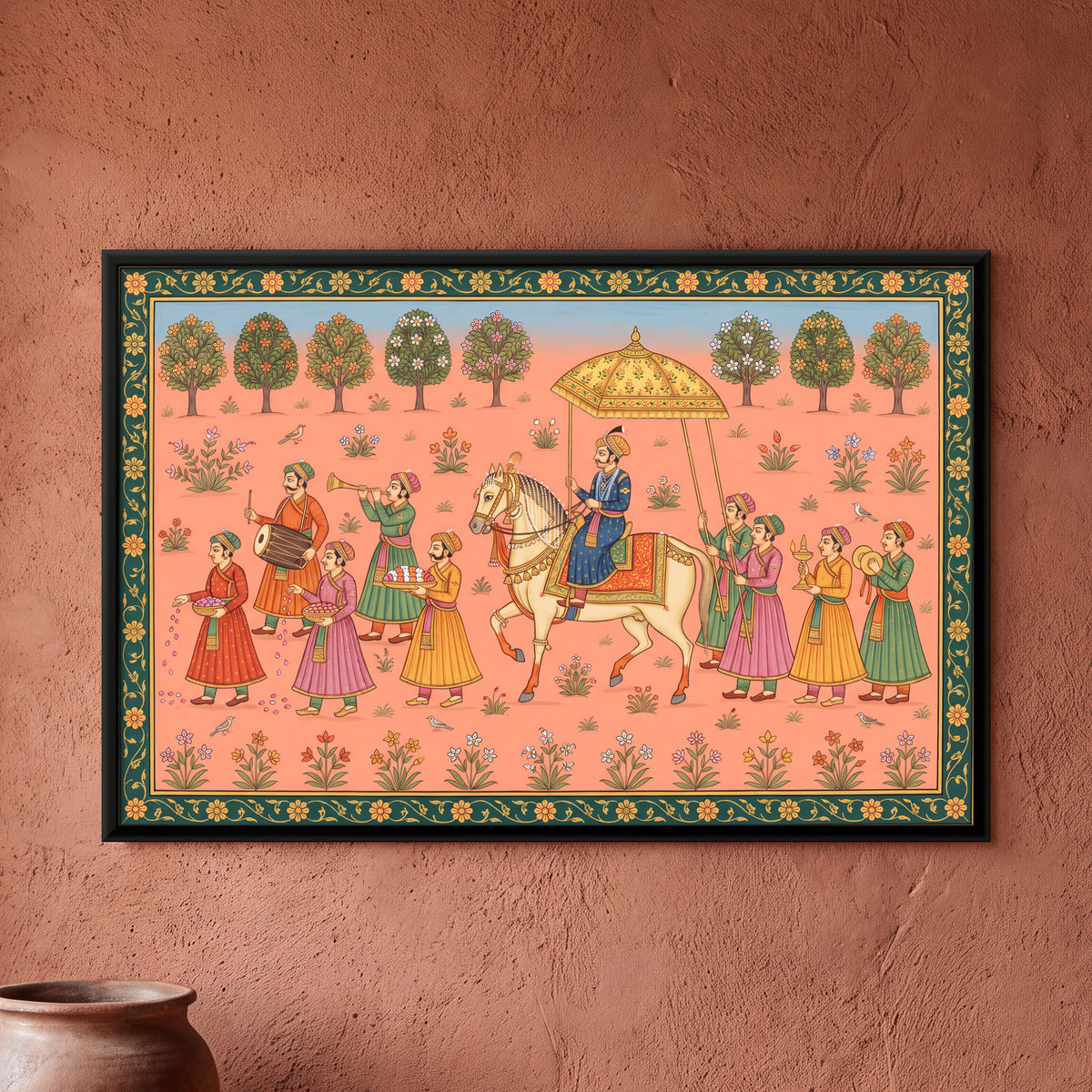 Royal Procession on Horseback - framed canvas art hung on a wall