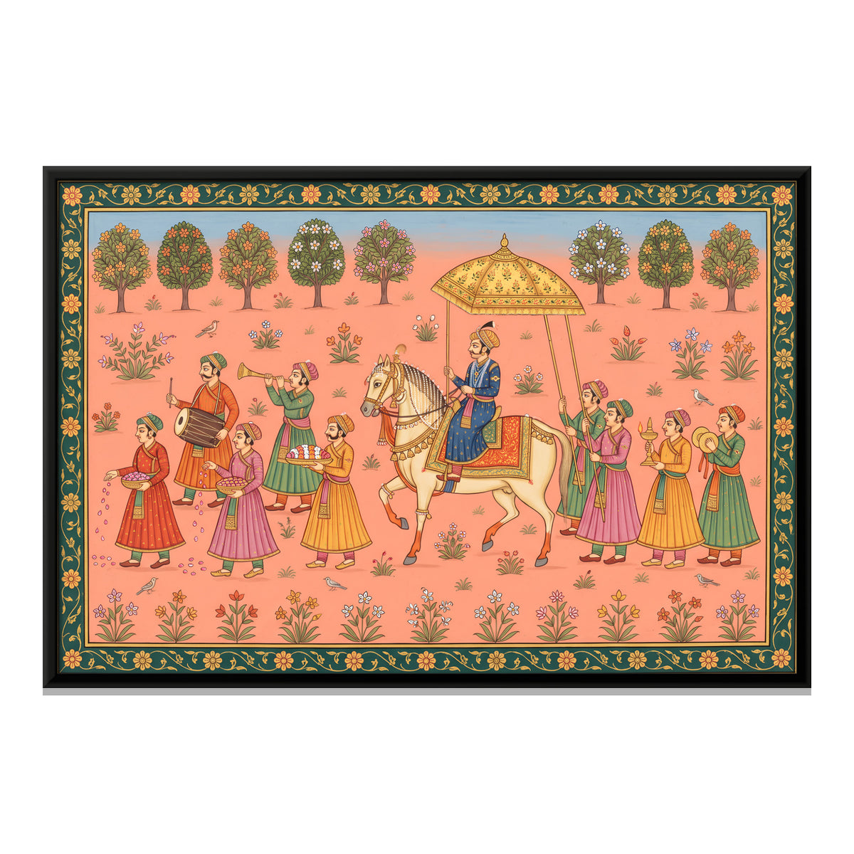 Royal Procession on Horseback - framed canvas print, front view