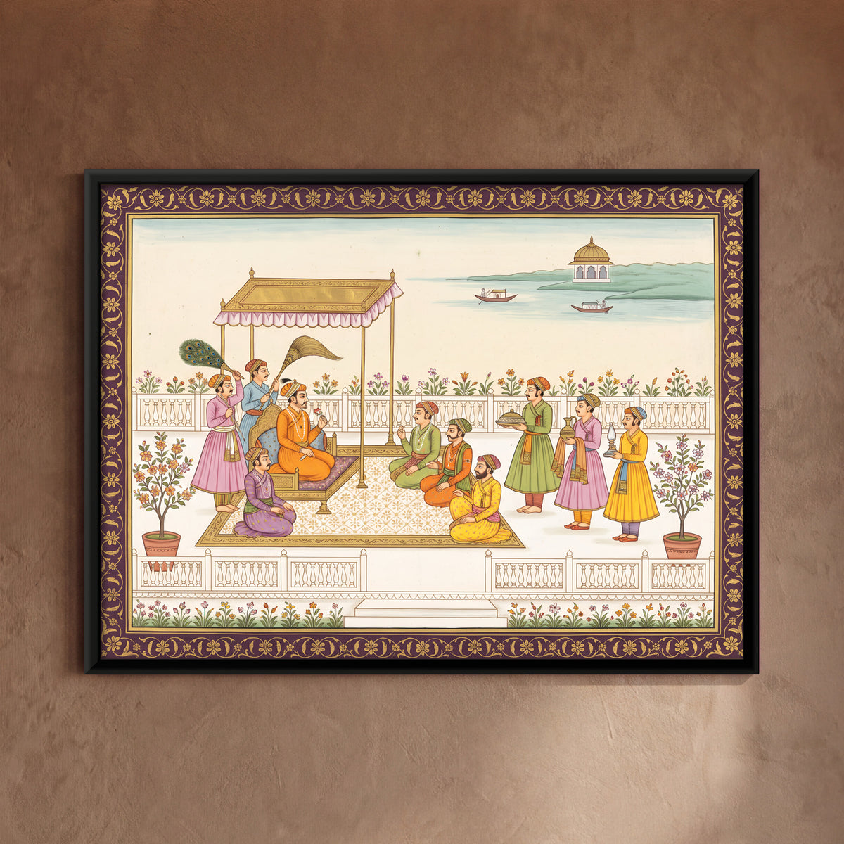 Royal Court on a Terrace - framed canvas art hung on a wall