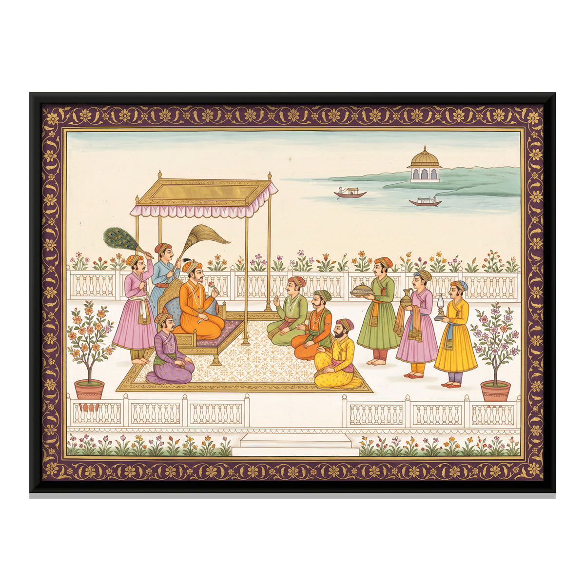 Royal Court on a Terrace - framed canvas print, front view