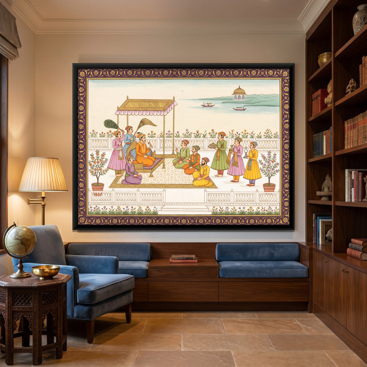 Royal Court on a Terrace - canvas art shown in a second room setting