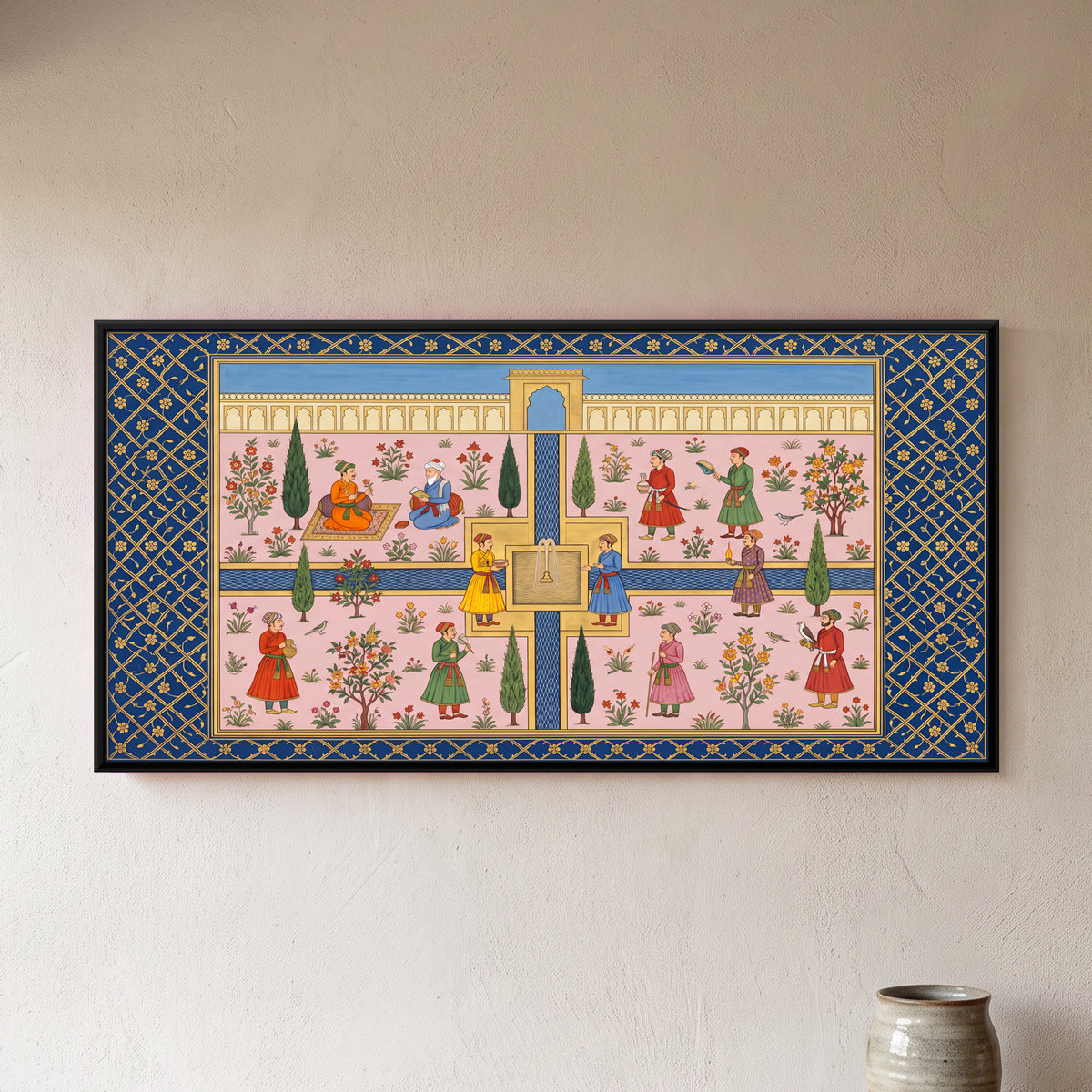 Palace Garden with a Fountain - framed canvas art hung on a wall