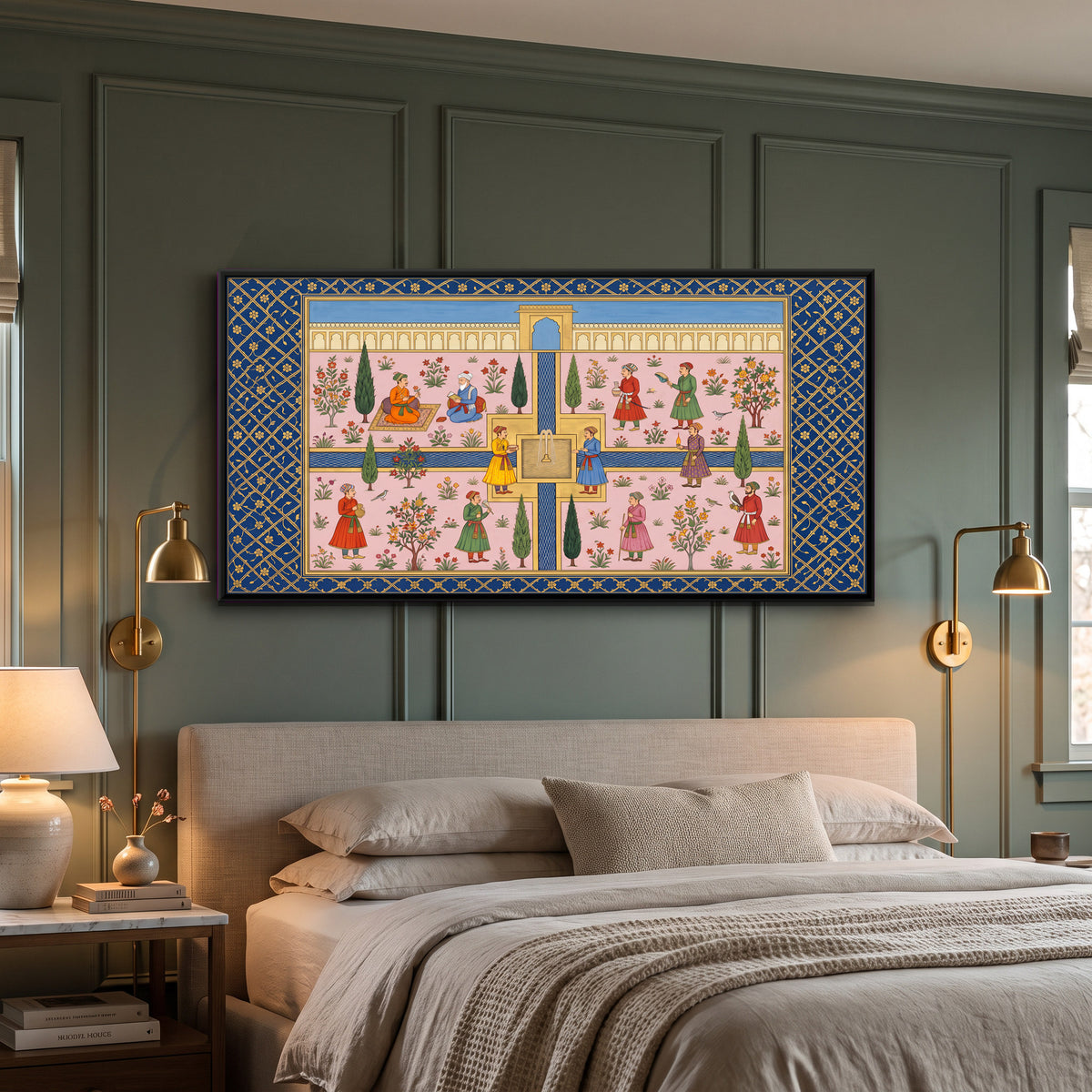 Palace Garden with a Fountain - canvas art shown in a styled room