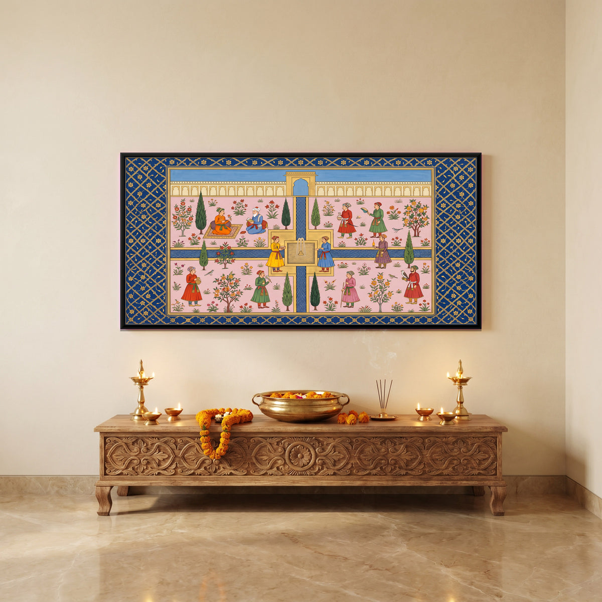 Palace Garden with a Fountain - canvas art shown in a second room setting
