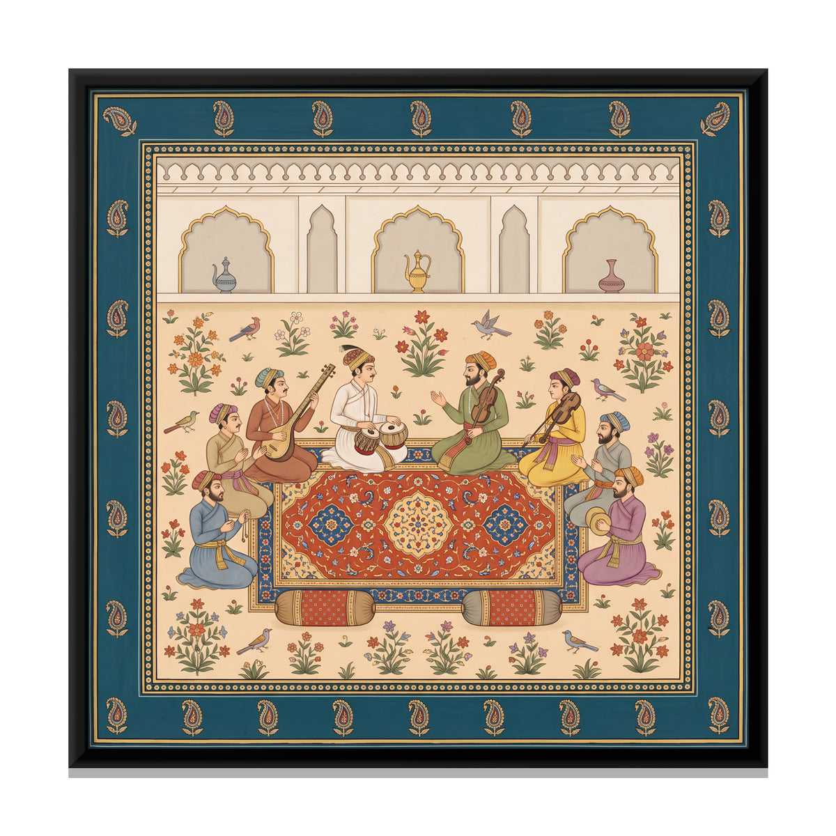 Gathering of Court Musicians - framed canvas print, front view