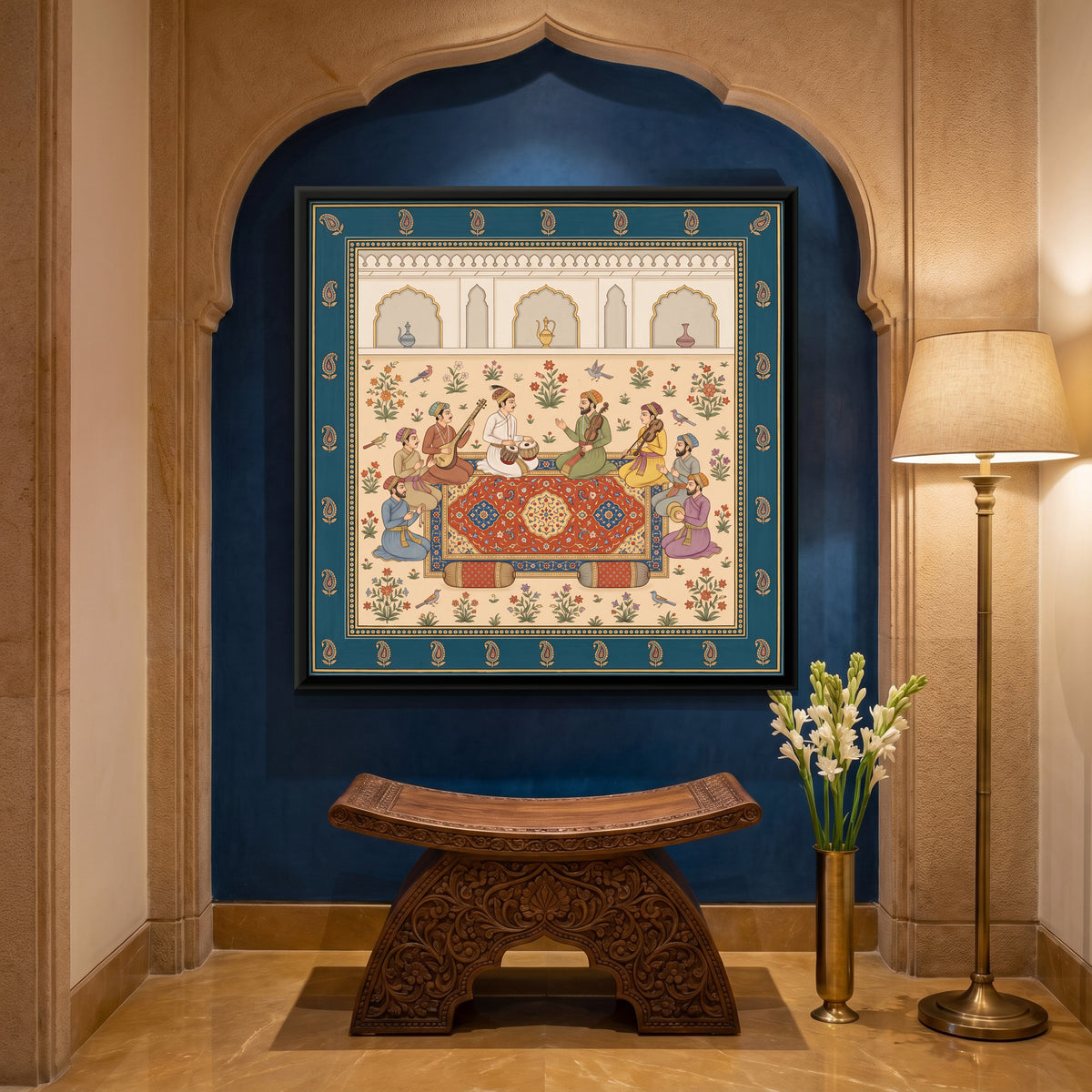 Gathering of Court Musicians - canvas art shown in a second room setting