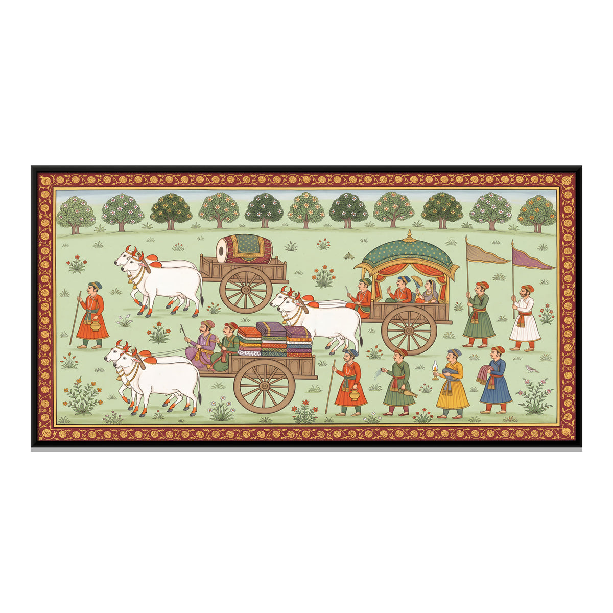 Bullock Cart Procession - framed canvas print, front view