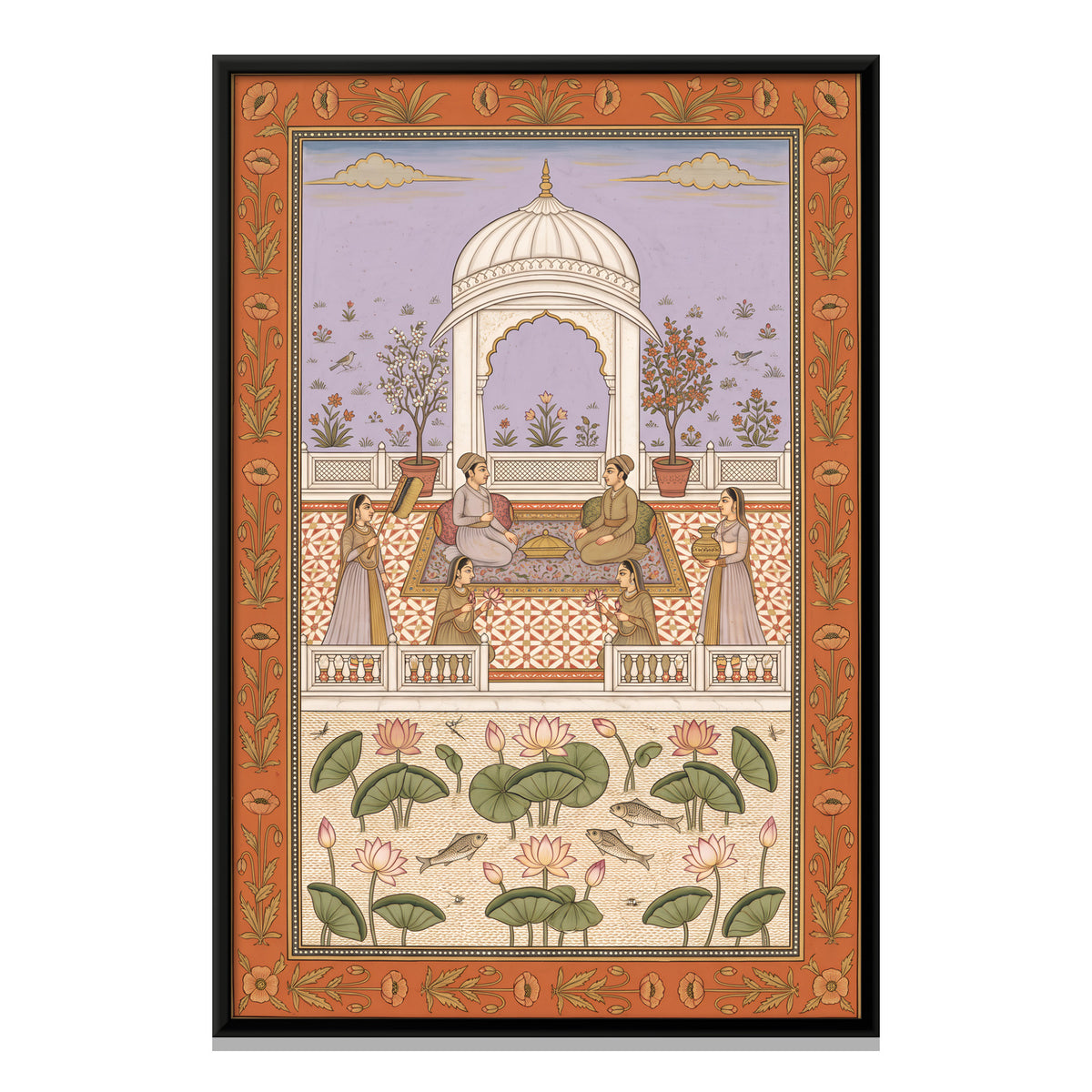 Terrace Above a Lotus Pond - framed canvas print, front view