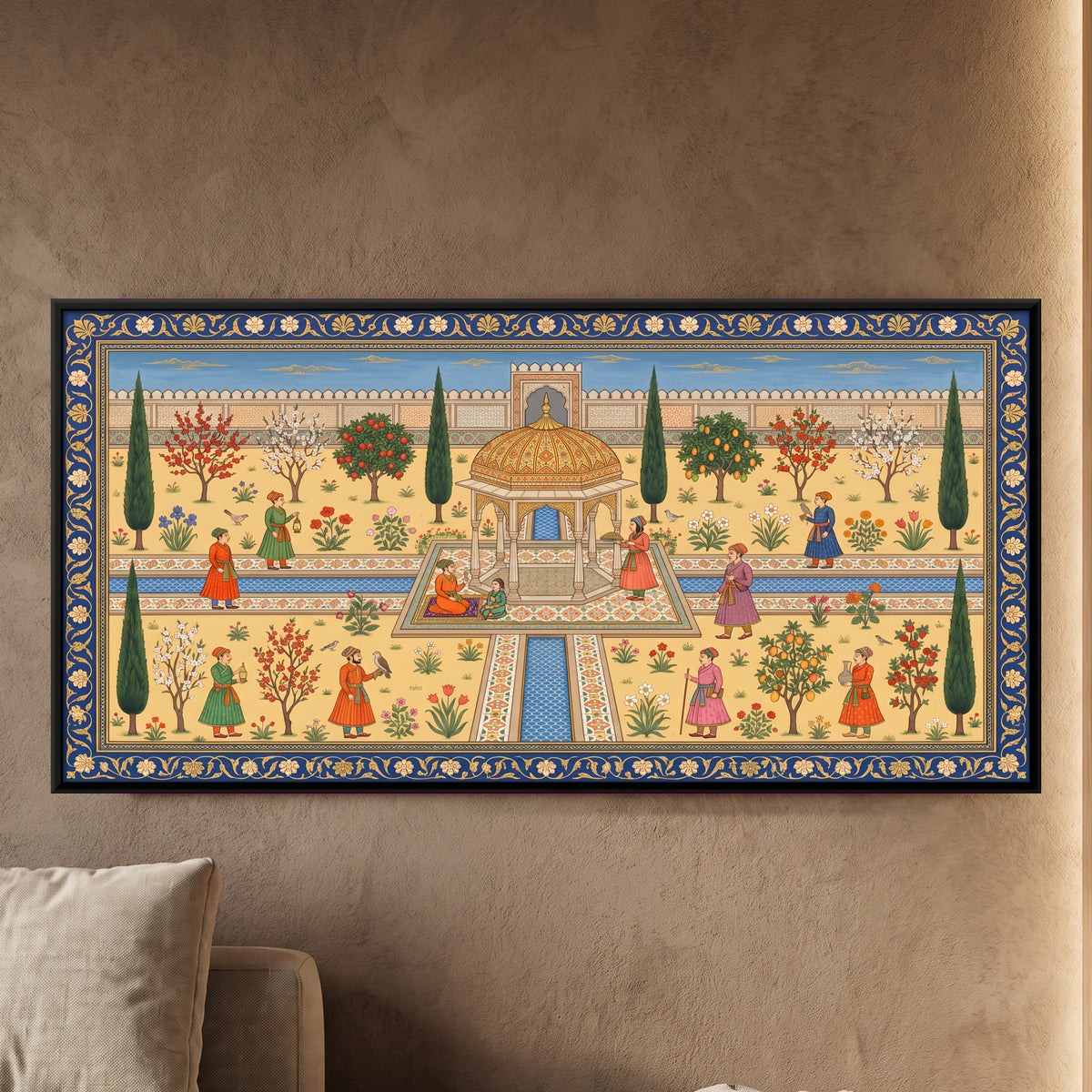 Mughal Garden Pavilion - framed canvas art hung on a wall