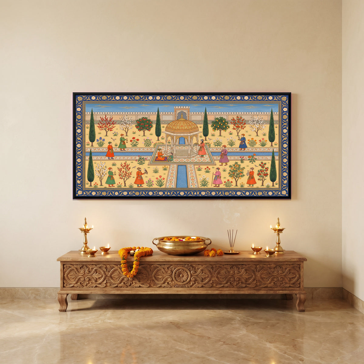 Mughal Garden Pavilion - canvas art shown in a styled room