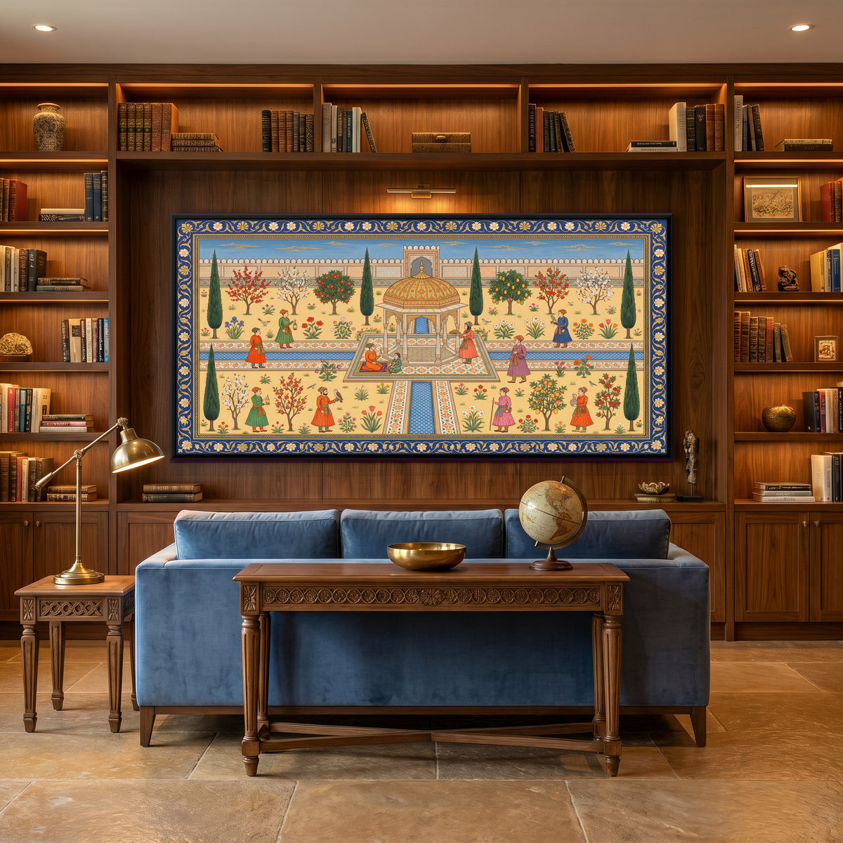 Mughal Garden Pavilion - canvas art shown in a second room setting