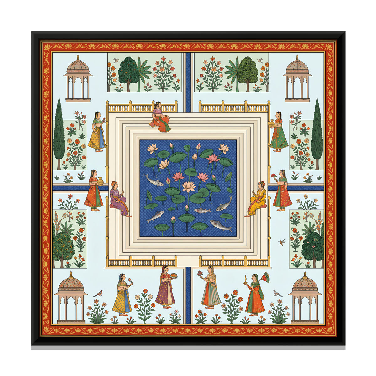 Lotus Pool in a Garden Court - framed canvas print, front view