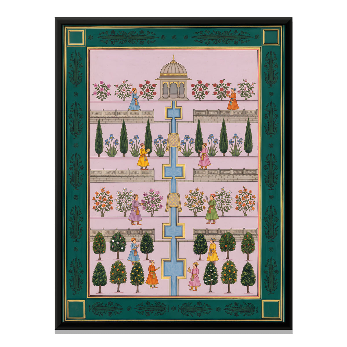 Terraced Garden with Water Channel - framed canvas print, front view