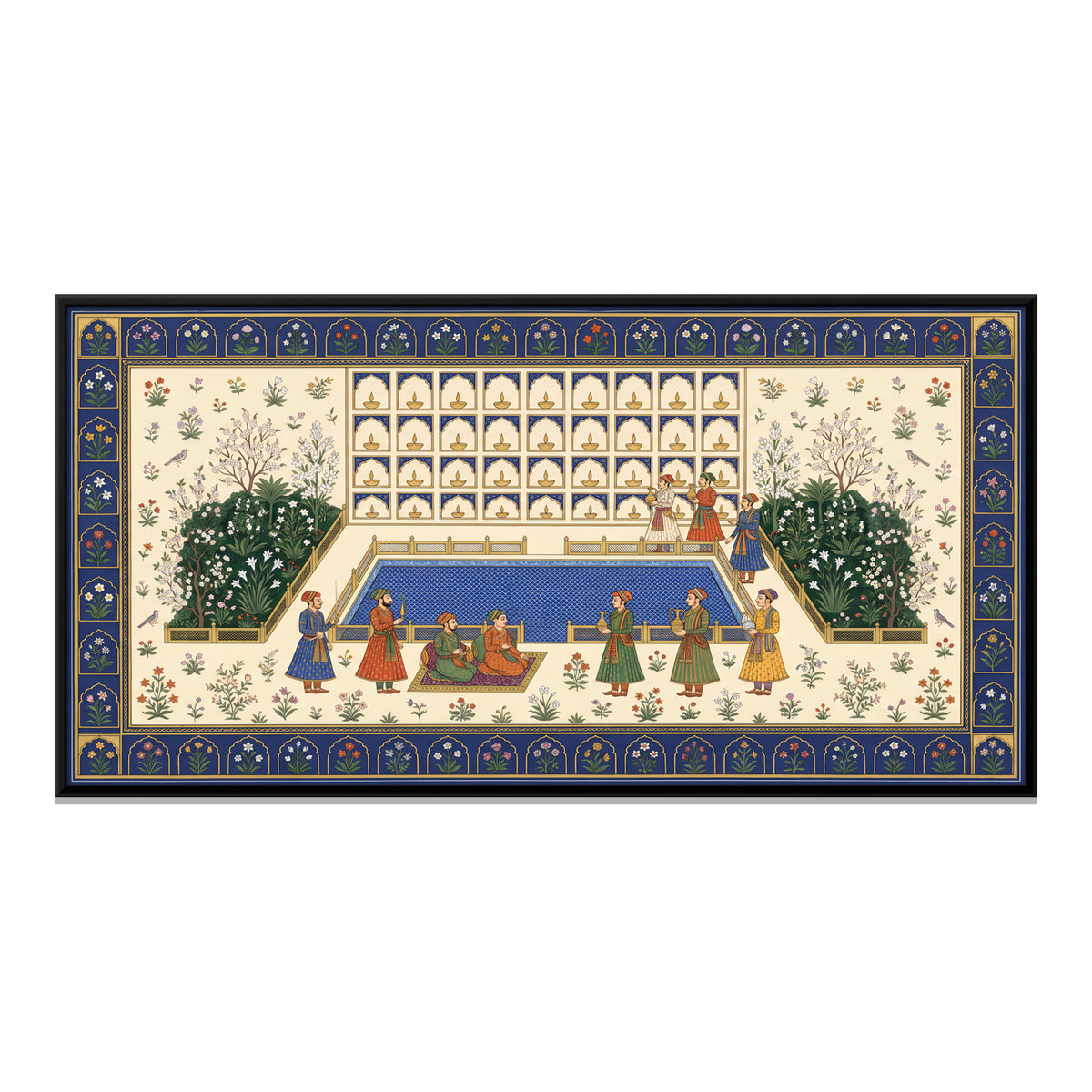 Garden Pool with Lamp Niches - framed canvas print, front view