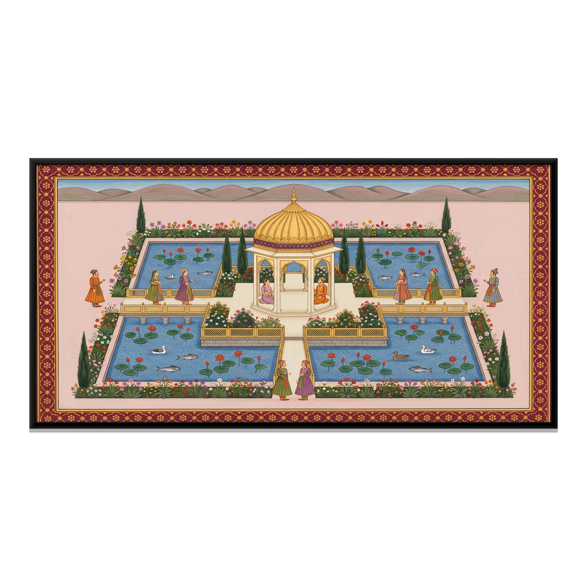Pavilion Among Lotus Pools - framed canvas print, front view