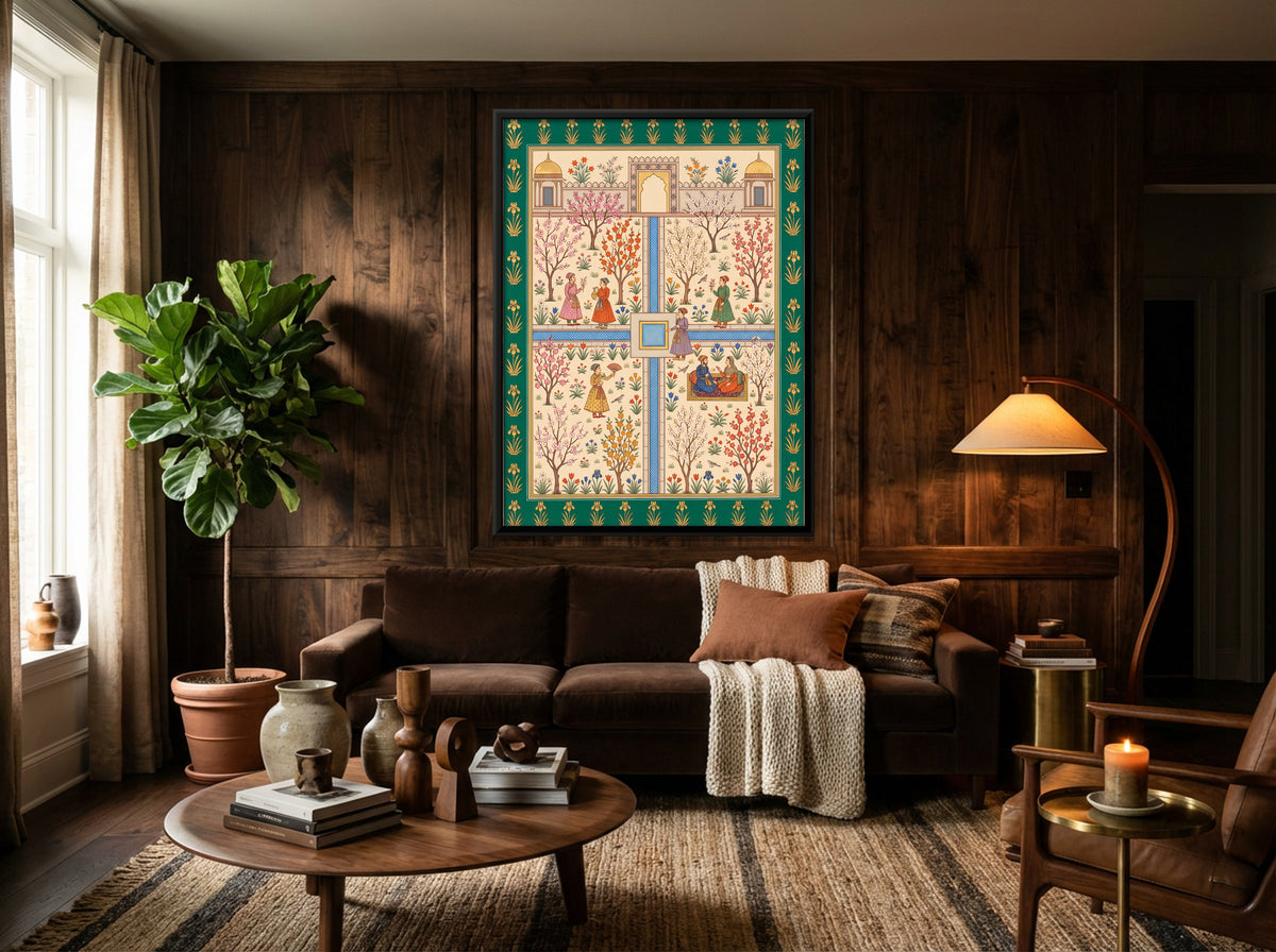 Walled Garden in Blossom - canvas art shown in a second room setting