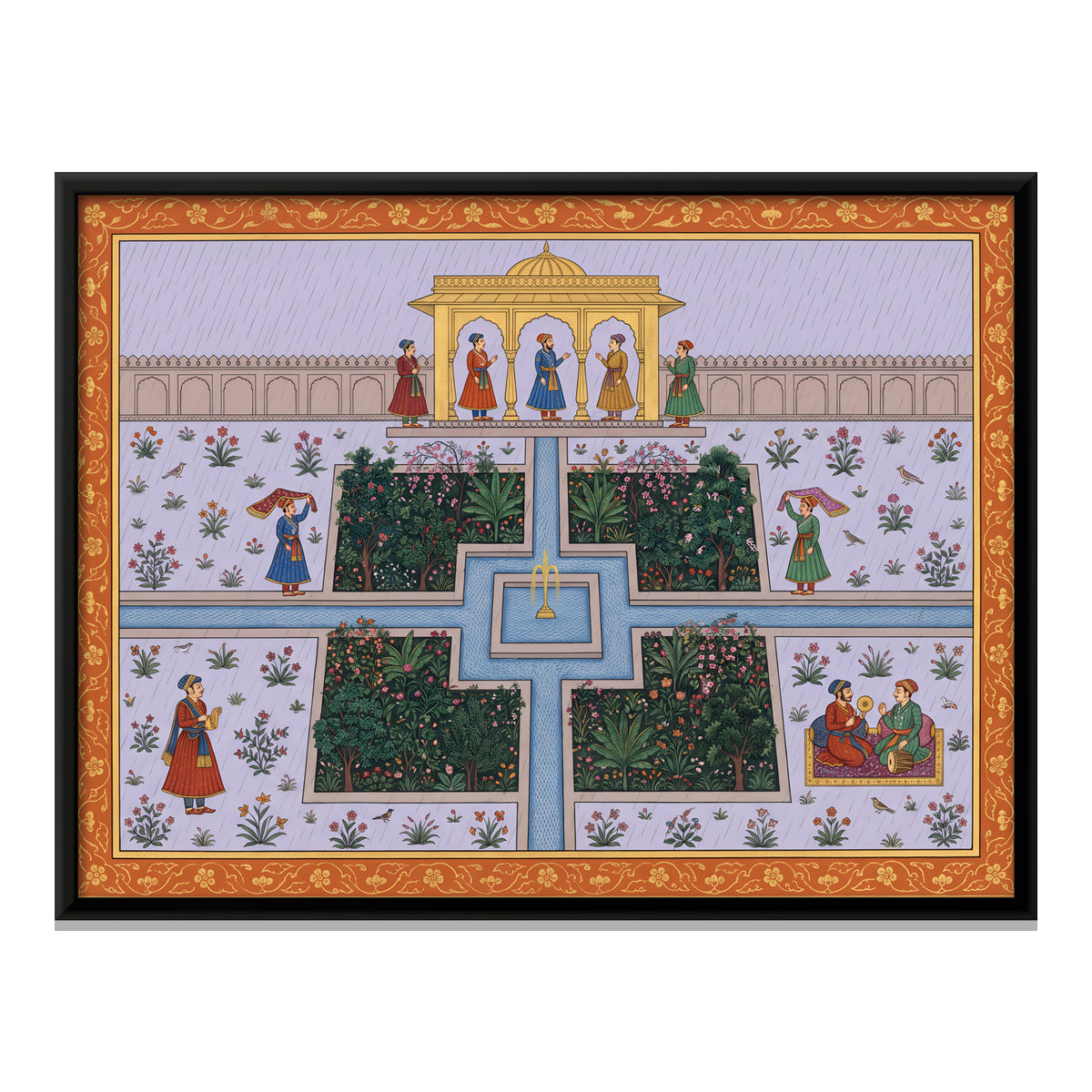 Palace Garden in the Rain - framed canvas print, front view