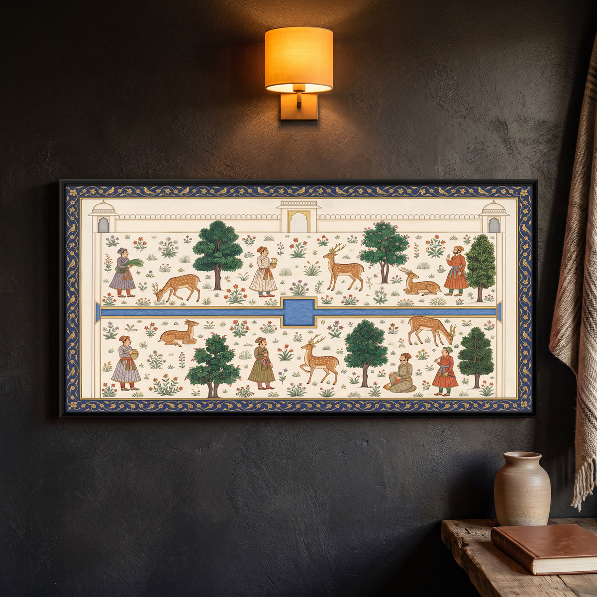 Deer in a Palace Garden - framed canvas art hung on a wall