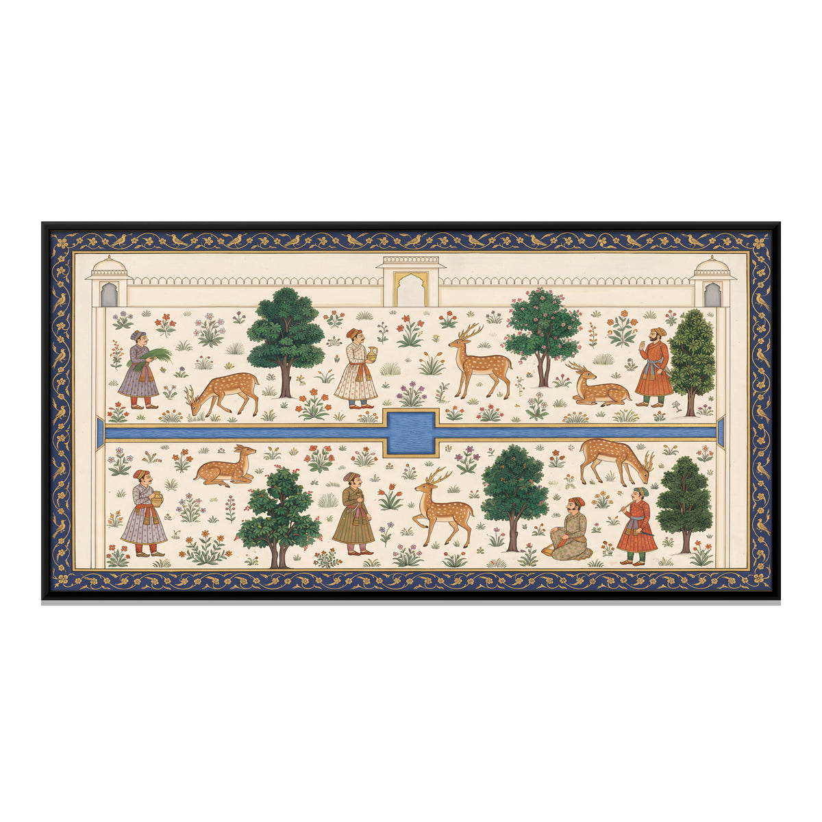 Deer in a Palace Garden - framed canvas print, front view