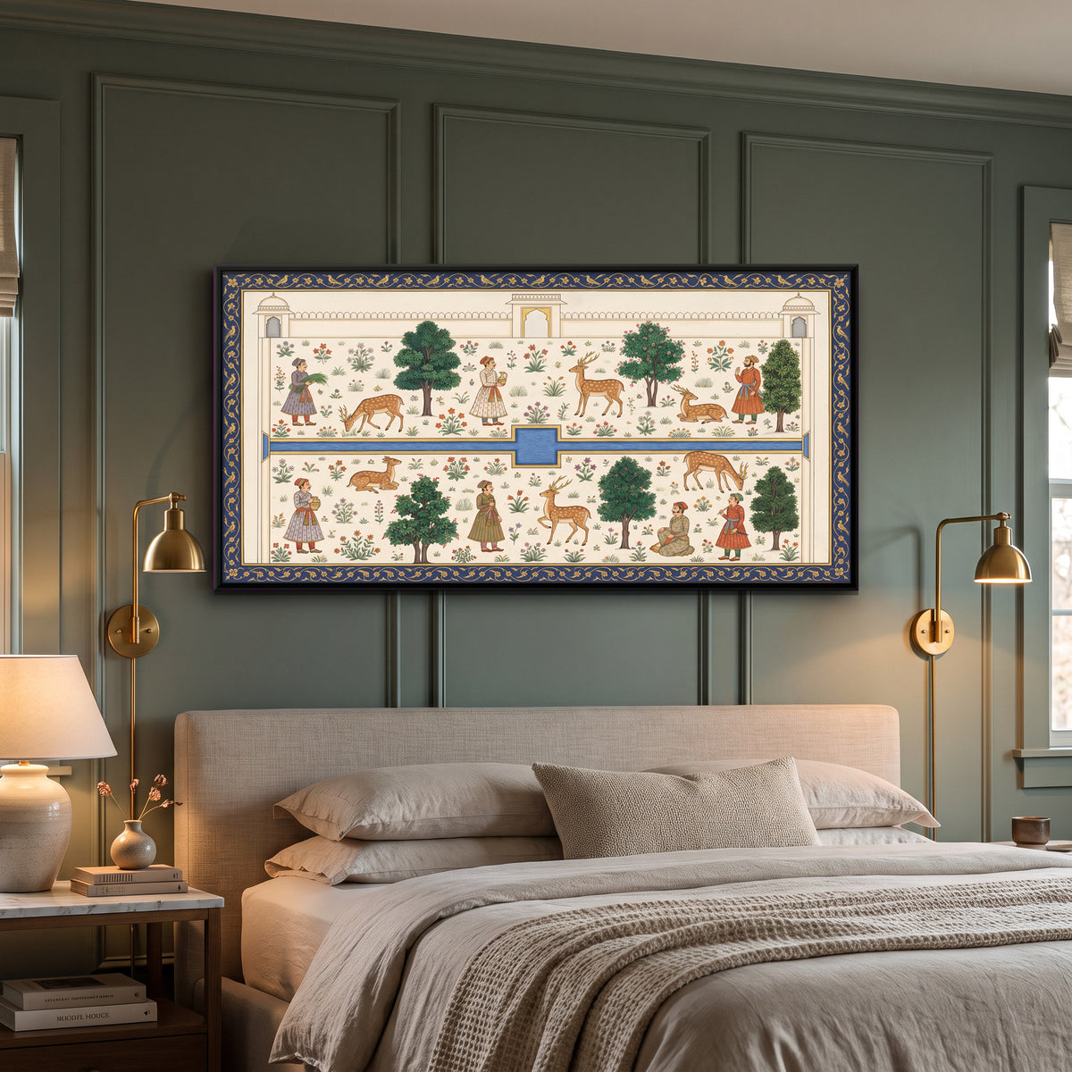 Deer in a Palace Garden - canvas art shown in a styled room