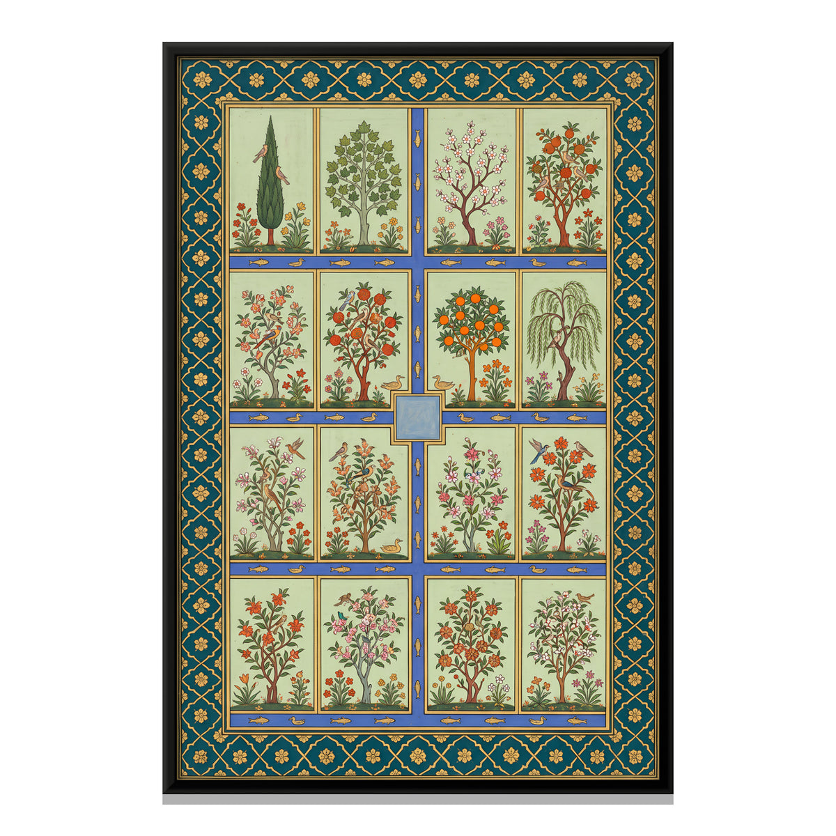 Flowering Trees and Water Channels - framed canvas print, front view