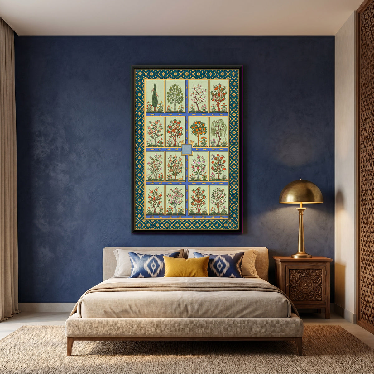 Flowering Trees and Water Channels - canvas art shown in a styled room