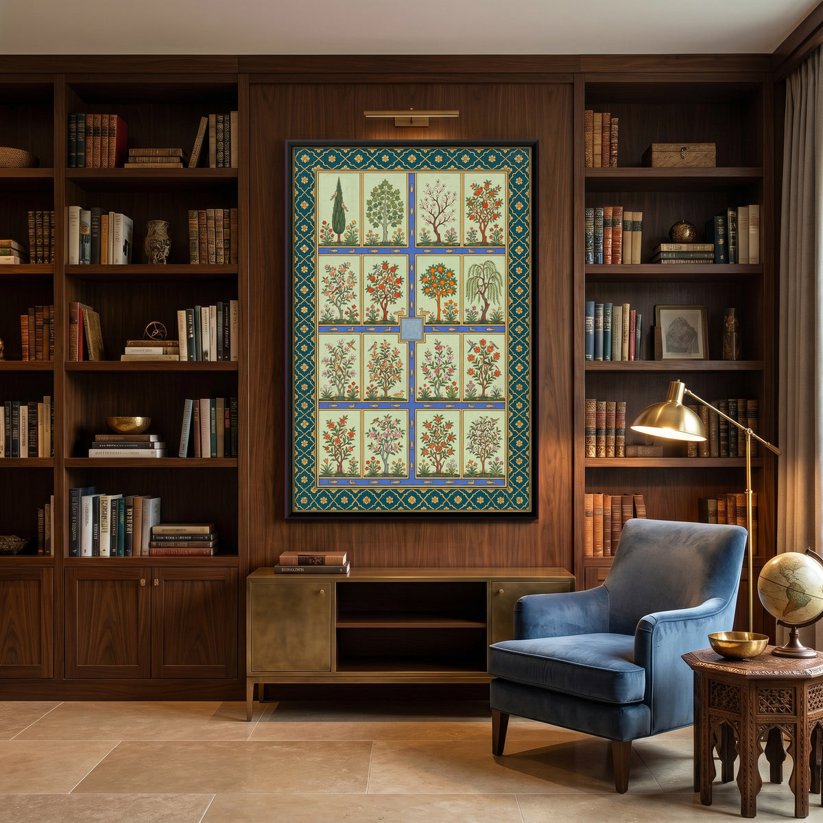 Flowering Trees and Water Channels - canvas art shown in a second room setting