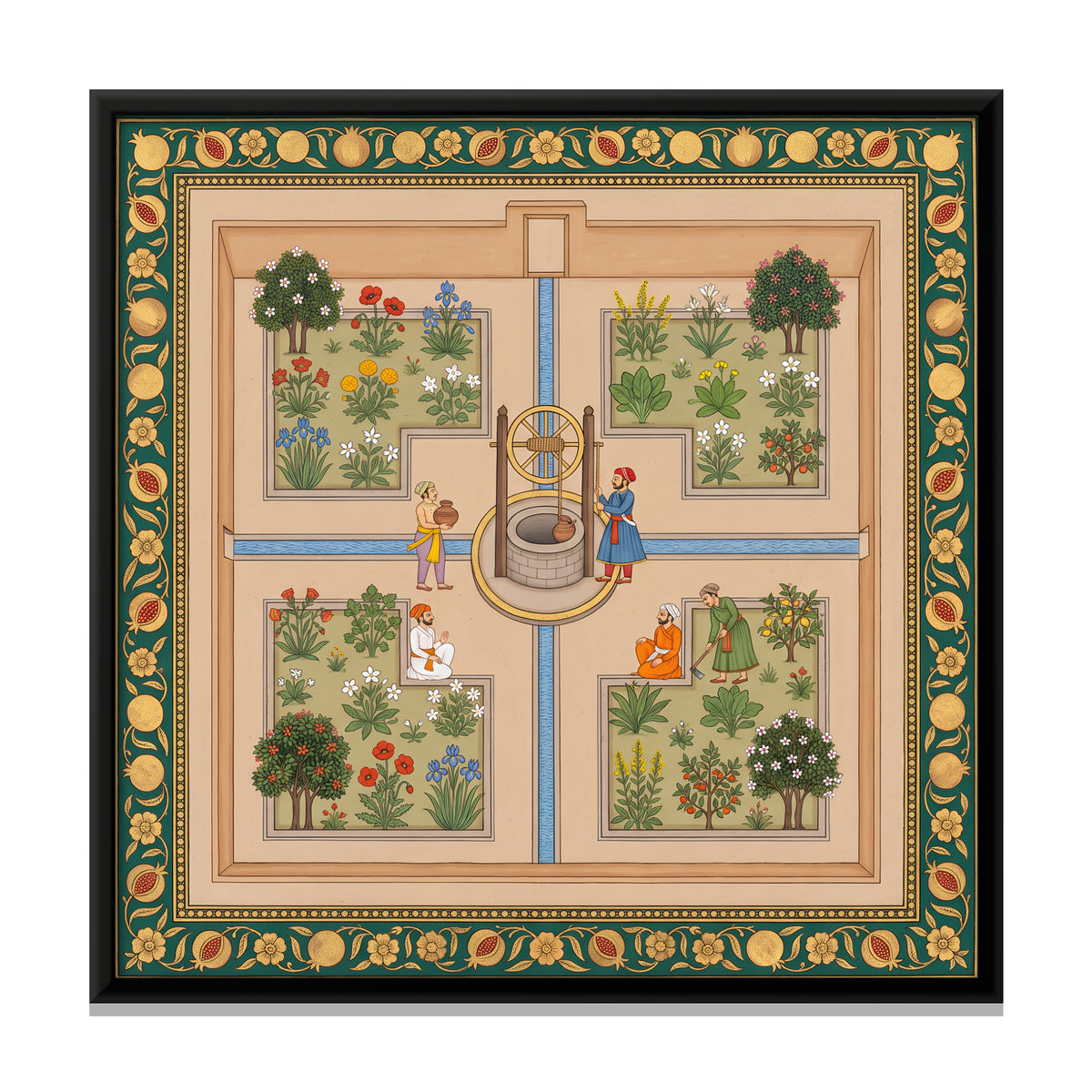 Walled Garden with a Well - framed canvas print, front view