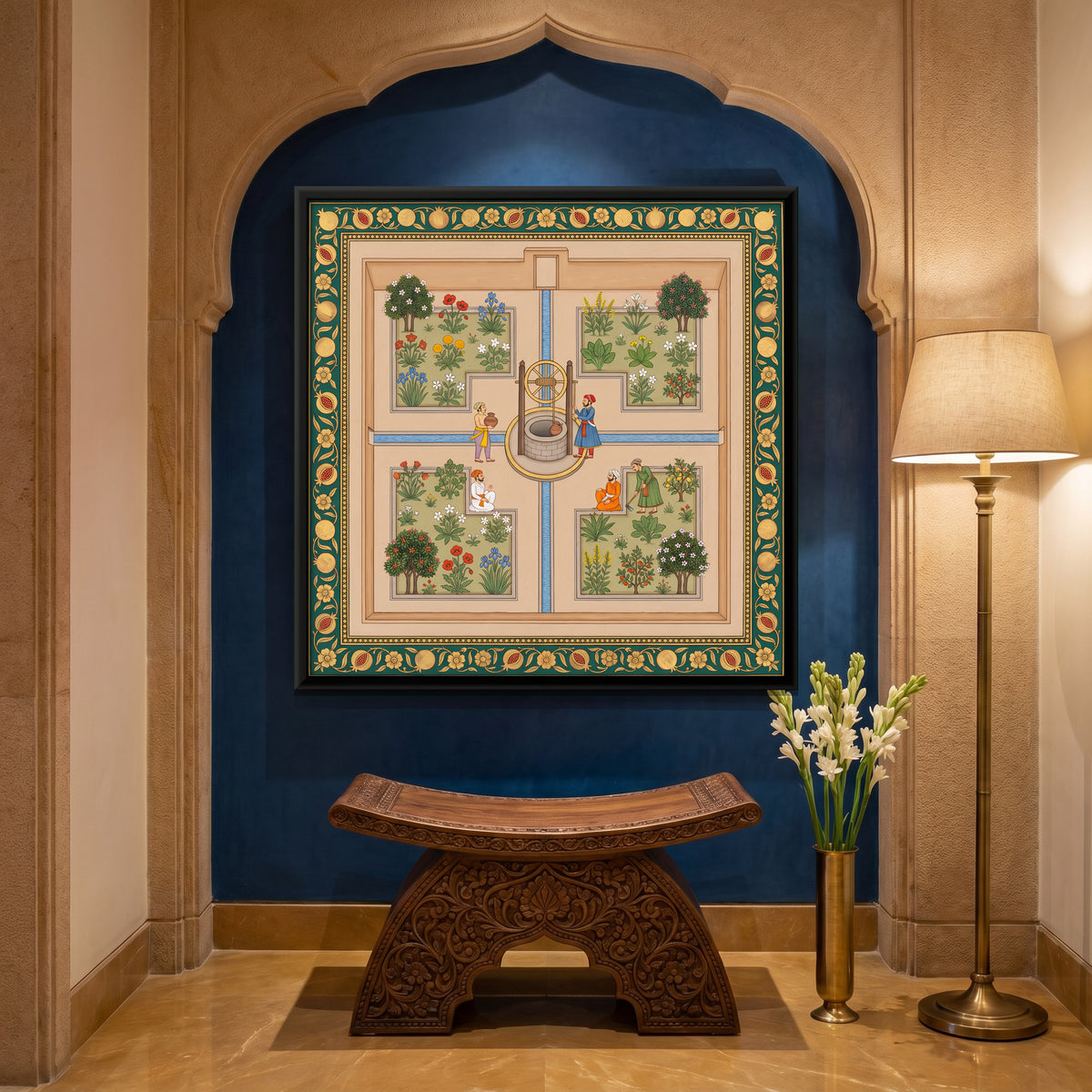 Walled Garden with a Well - canvas art shown in a styled room