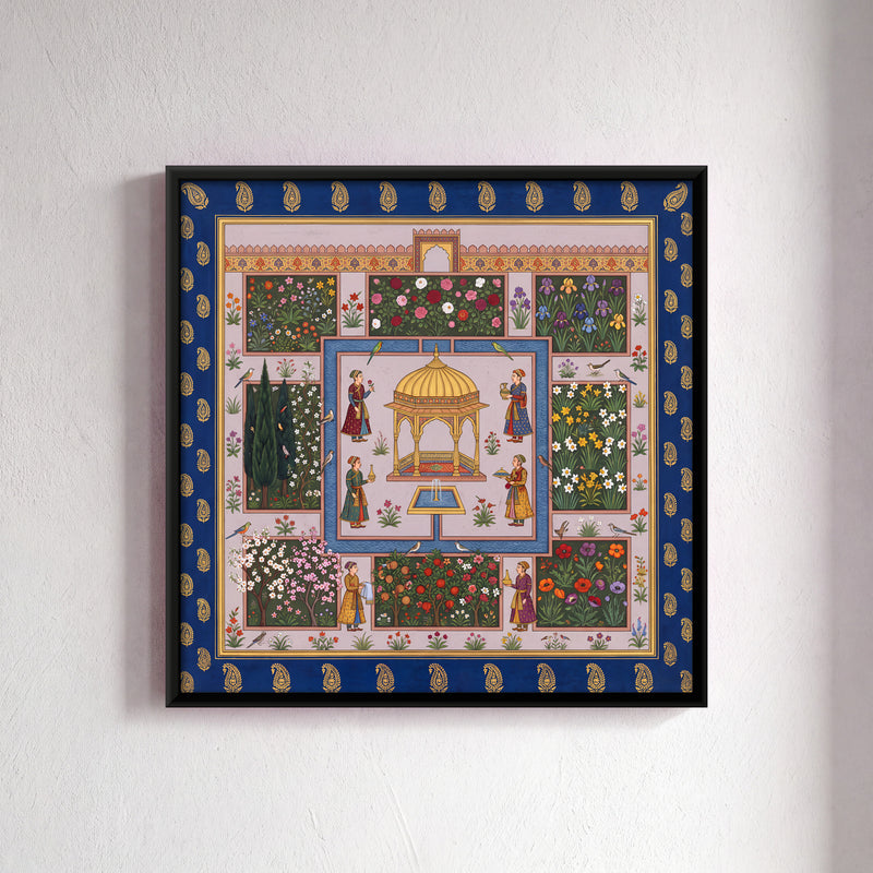 Pavilion in a Flower Garden - framed canvas art hung on a wall